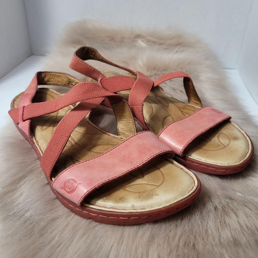 Born Elastic Strap Leather Sling Back Sandals Red Size 10